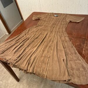 Vintage MPH Boho Dress XL Golden Brown Embroidered Floral Hippie